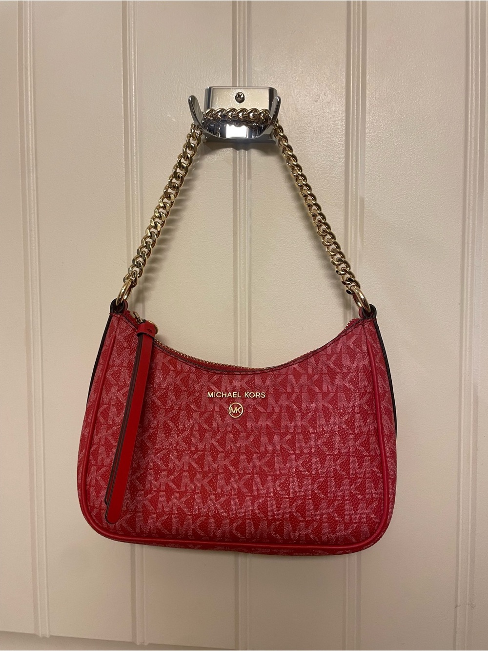 Michael Kors Red Logo Chain-Handle Shoulder Bag